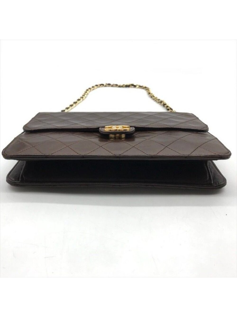 Chanel CC Logo Quilted Lambskin Chain Shoulder Bag Push Lock Brown - Picture 3 of 10